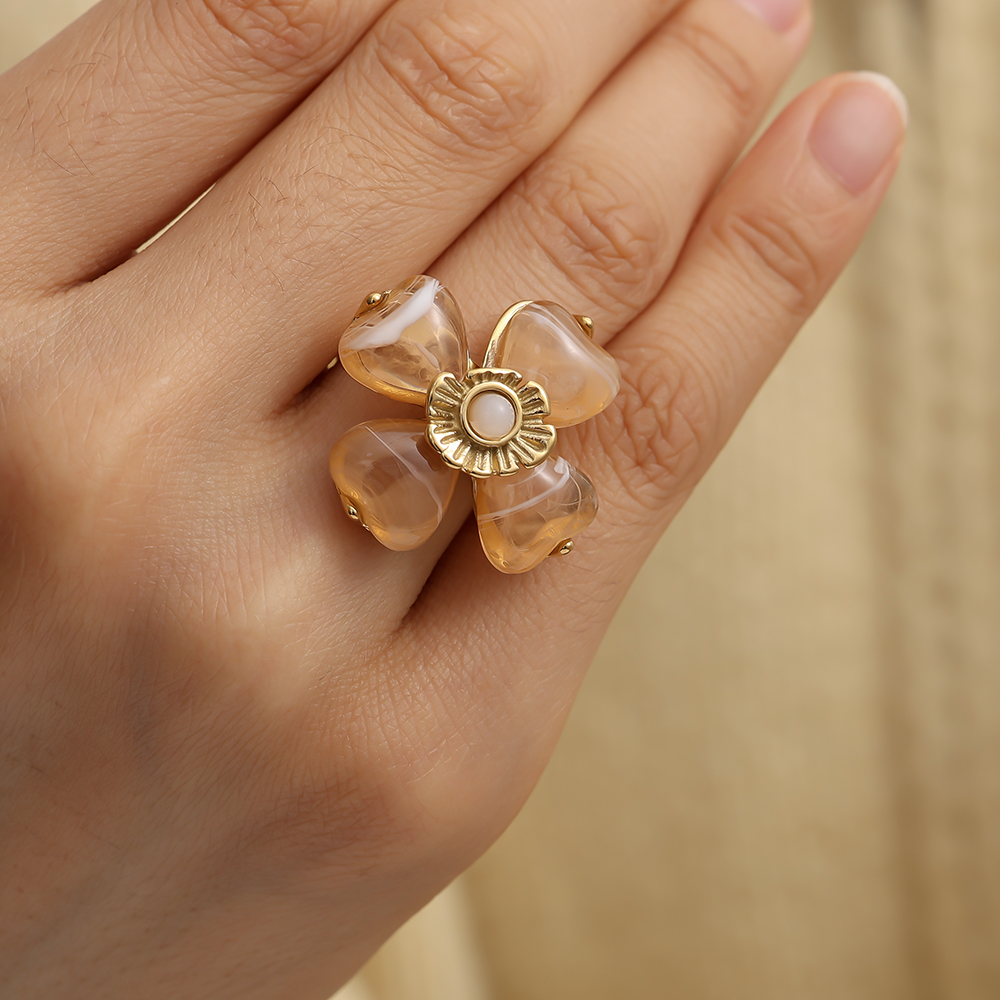 Resin Flower Edelstahl Ring    
