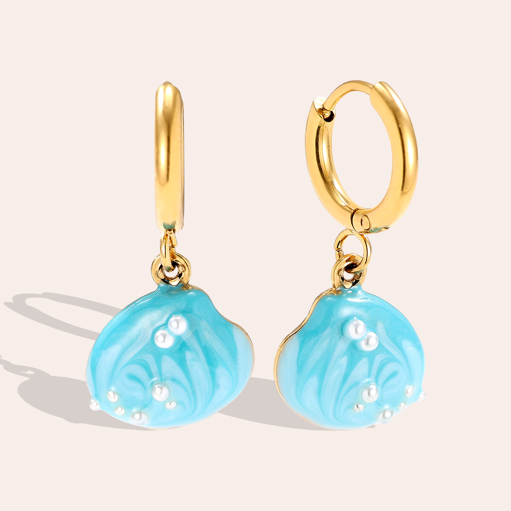 1.2*2.5cm blau Muschel Edelstahl Ohrringe     