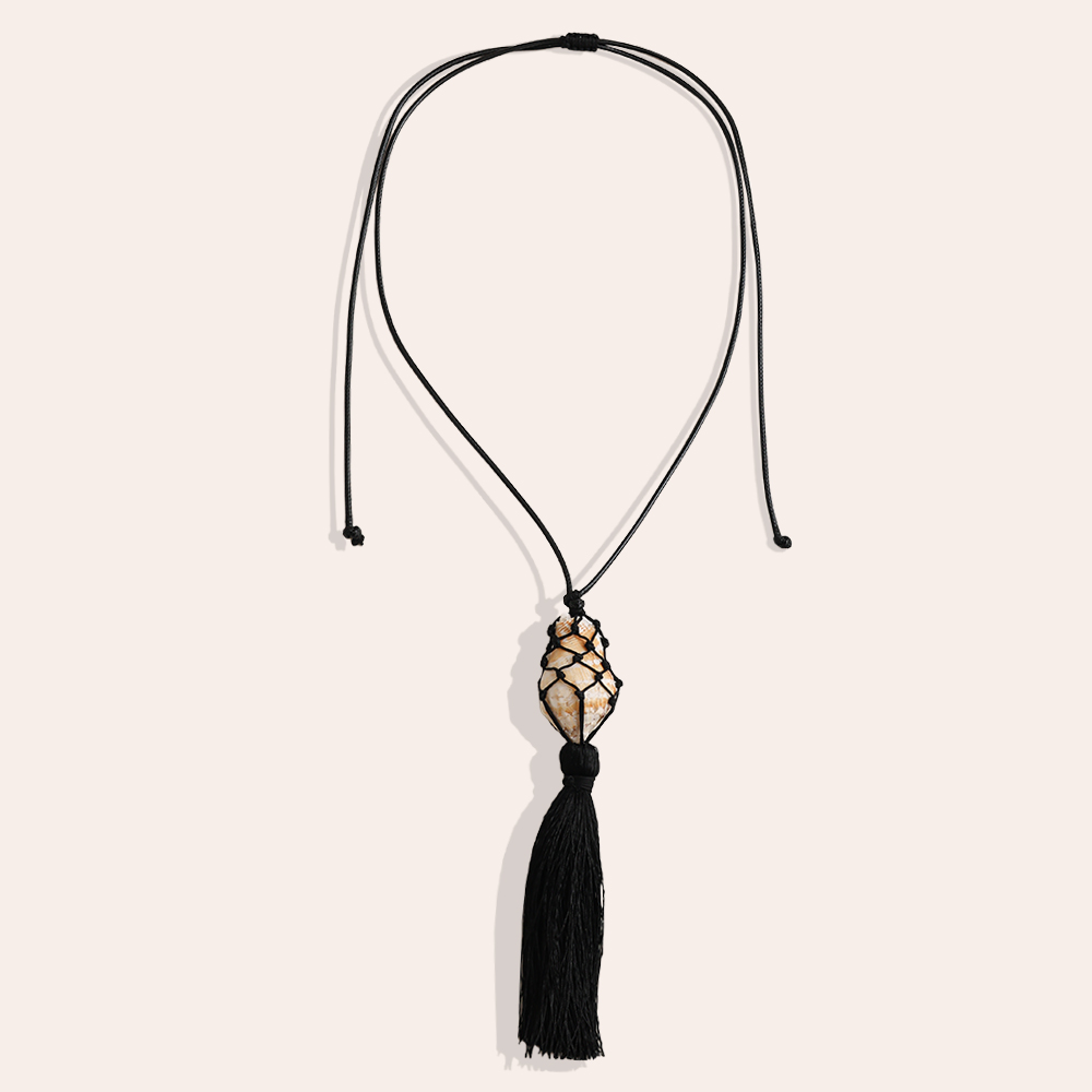 90cm Muscheln im Netz und Quasten Polyesterschnur Halskette    