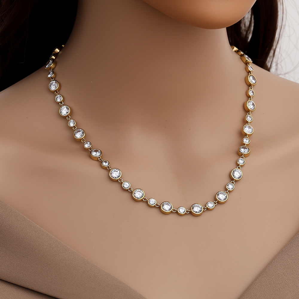 40cm Fancy Round Diamond Chain Edelstahl Halskette 