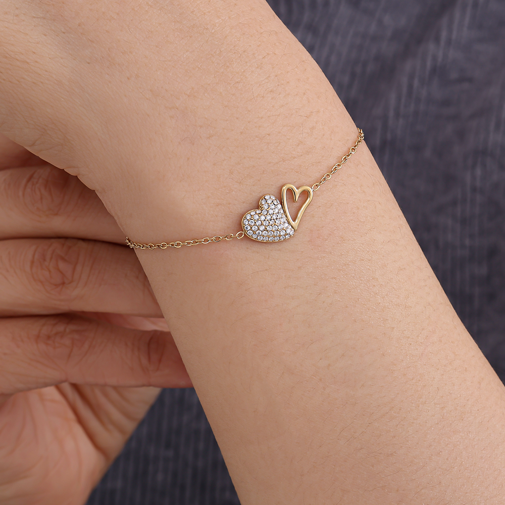 17cm Two Cool Hearts Edelstahl Armkette   