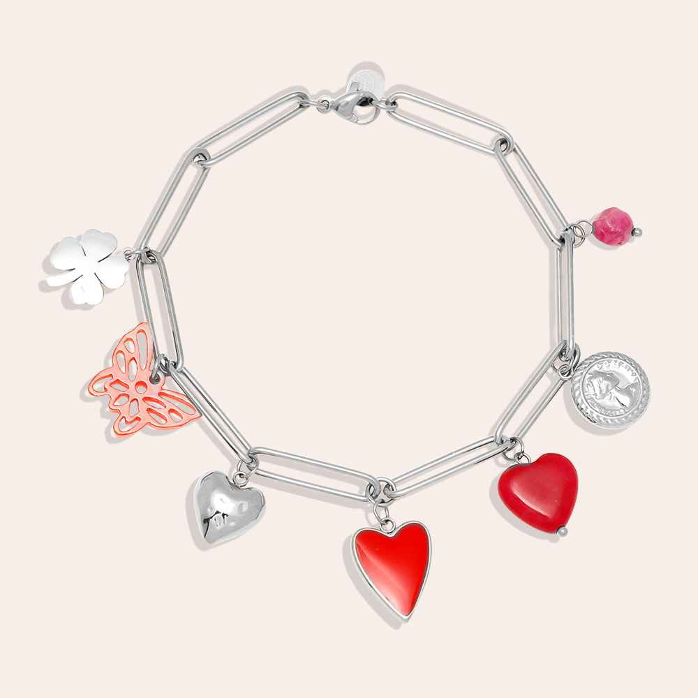 21cm Red Charms Edelstahl Armband 