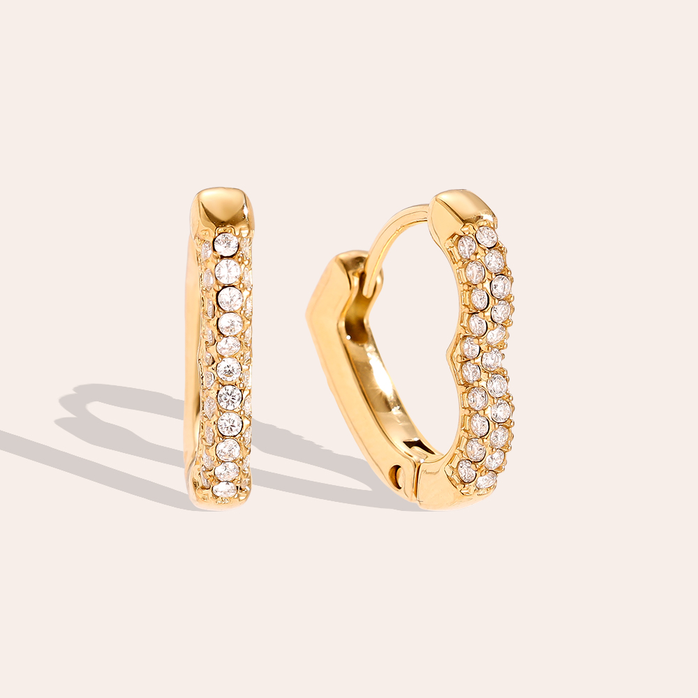 15mm Diamond Heart Hoop Edelstahl Ohrringe      