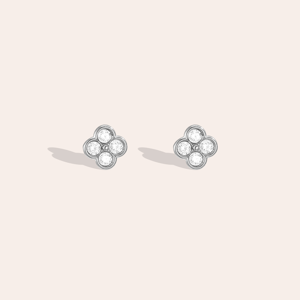 5mm Kleeblatt Zirkonia Edelstahl Ohrringe