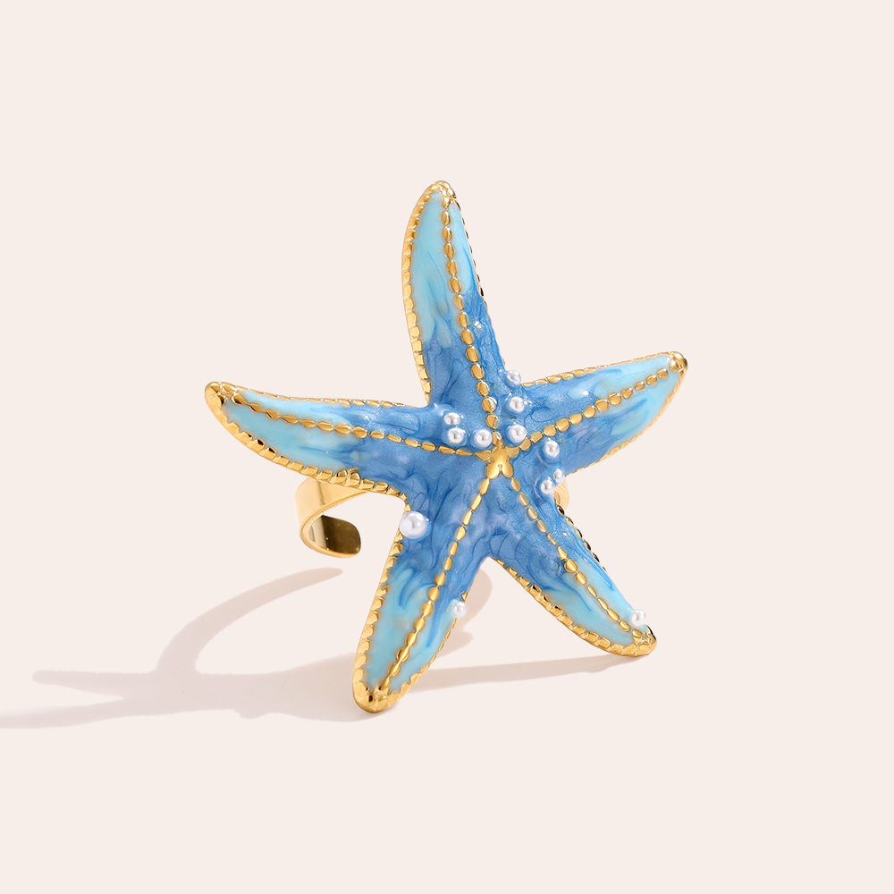 großer blauer Seestern Edelstahl Ring     