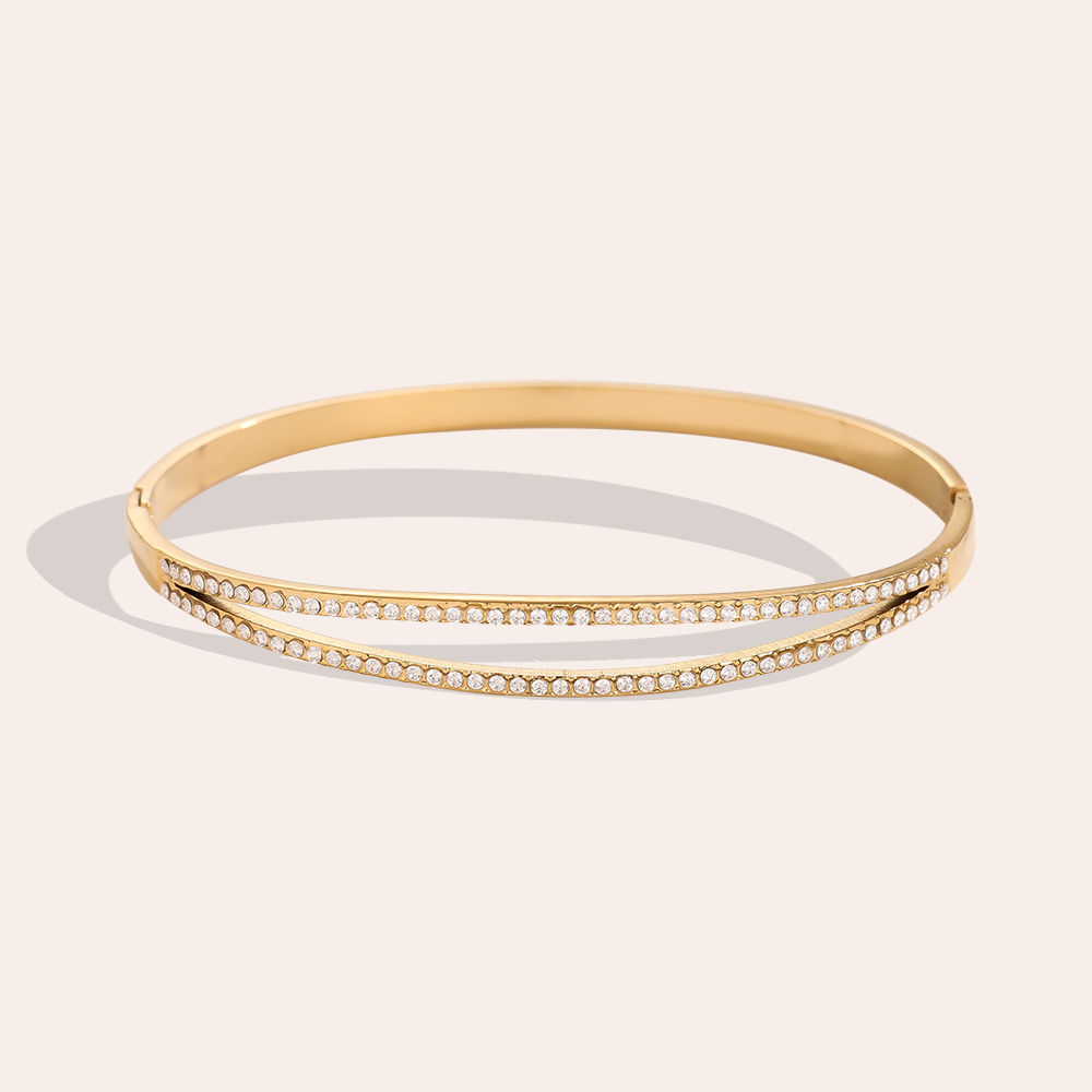 6.5cm Diameter Nice Two Layer Diamond Edelstahl Armreif   