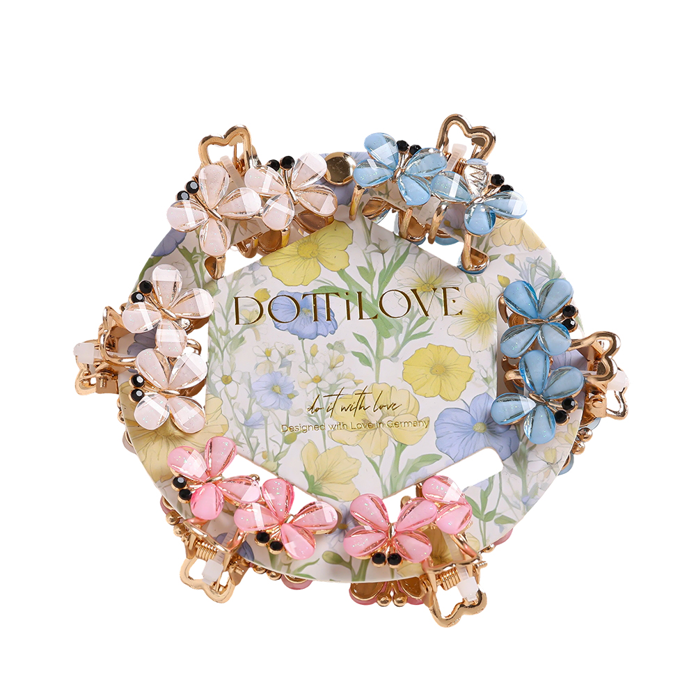 4cm 6 Stk. buntes Doppel Schmetterling Haarklammer Set
