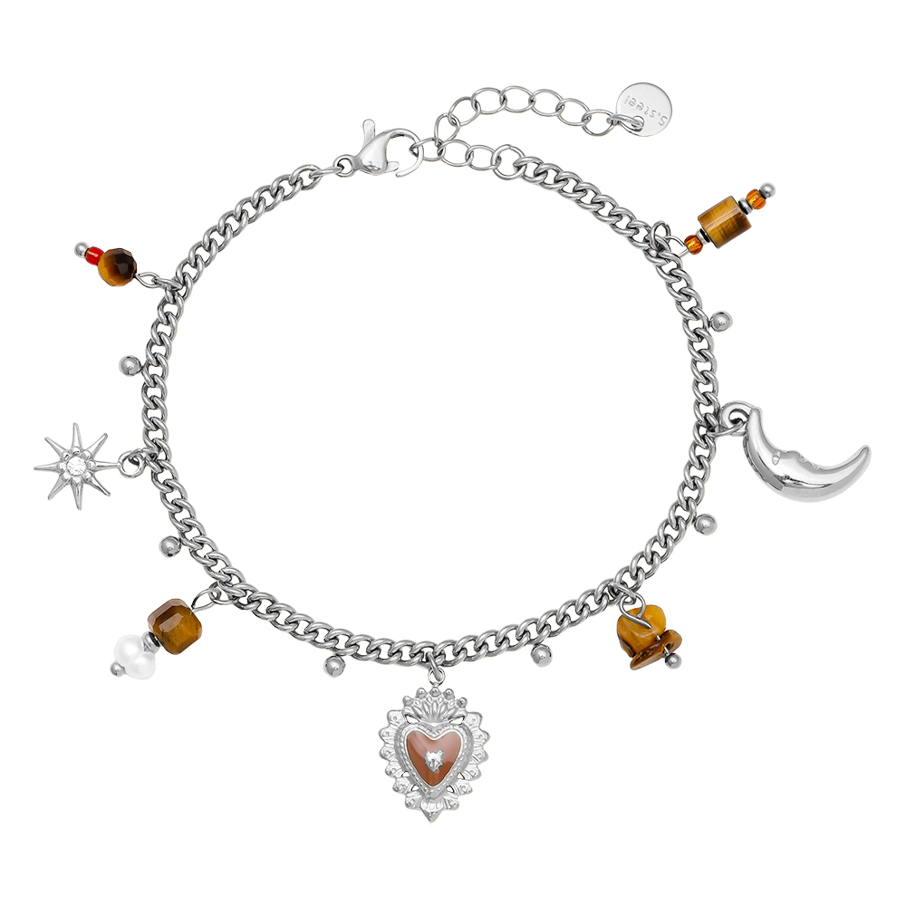 Edelstahl Armkette 17cm Natural Stone And Charms