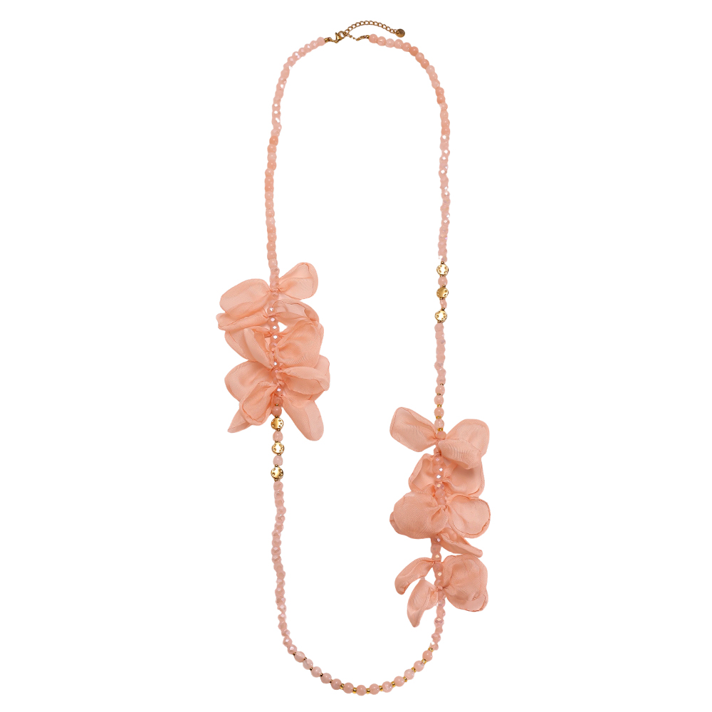 90cm Kristallkette mit Blütenblättern Edelstahl Halskette        