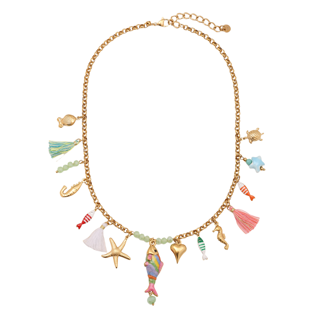 42cm Urlaubsstil und Quasten Edelstahl Halskette   