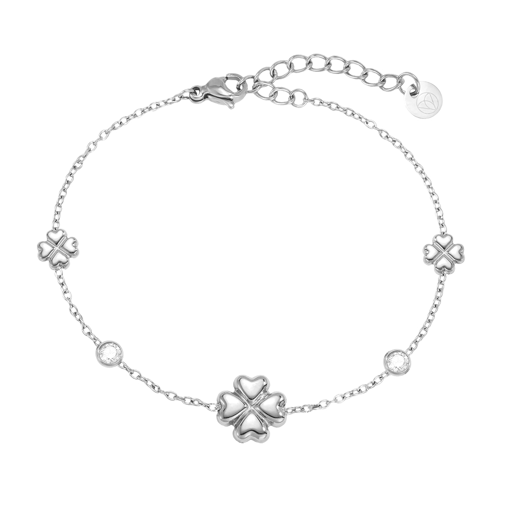 Edelstahl Armband 16.5cm Kleeblatt mit Zirkonia Punkte