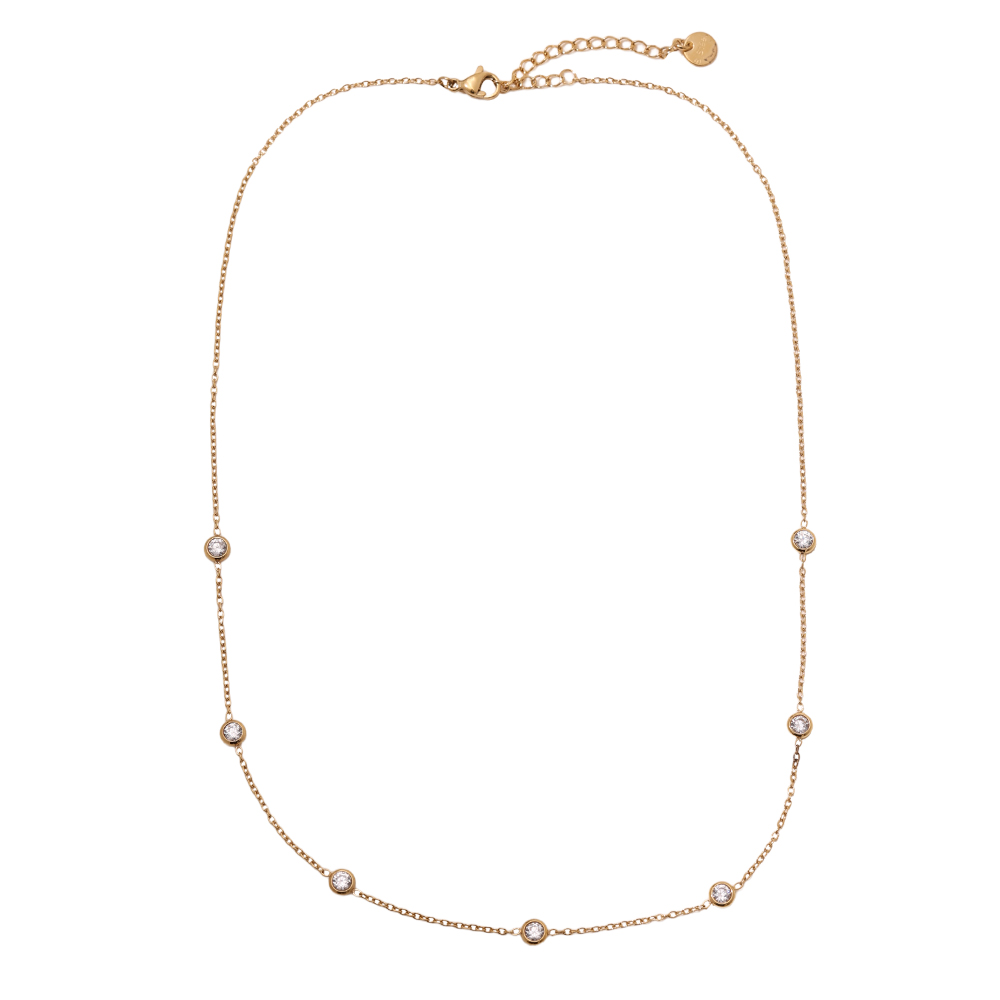 38cm Five Diamond Dots Edelstahl Halskette   