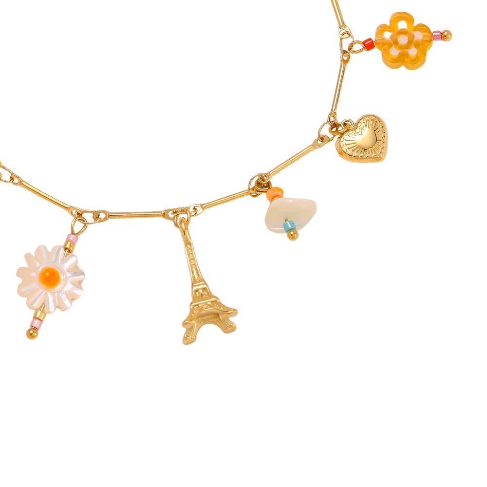 17cm Turm Blume und Herz Edelstahl Armband    