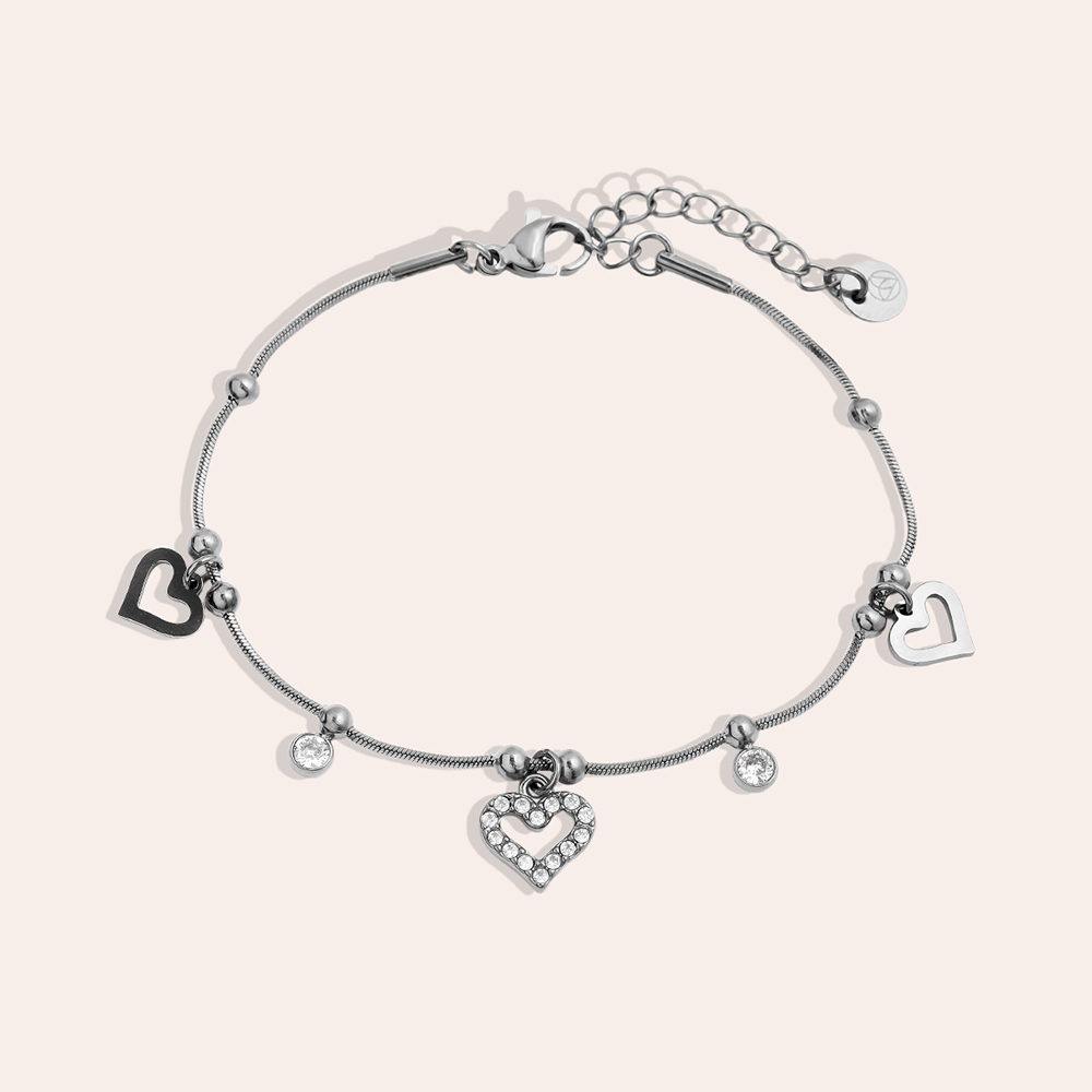 17cm Heart And Diamond Heart Edelstahl Armkette    
