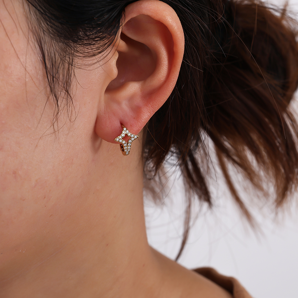 14mm Diamond Star Hoop Edelstahl Ohrringe       