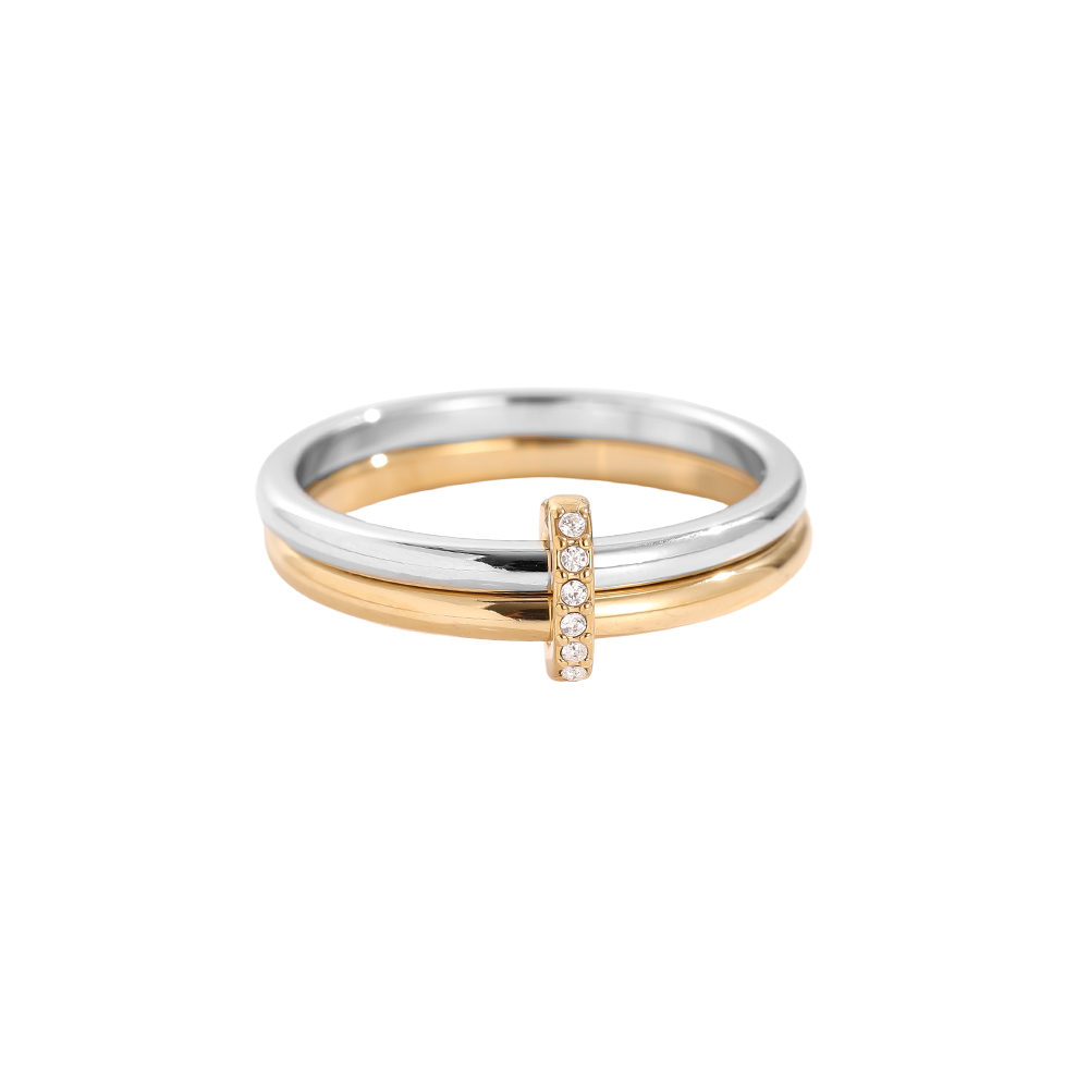 Two Layer Gold And Silver Ring Set With Lock Edelstahl Ring        