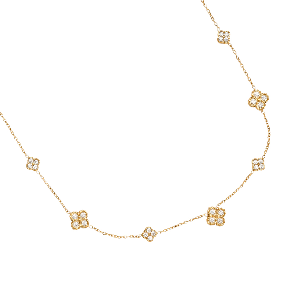 40cm Nice Lucky Flower Edelstahl Halskette     