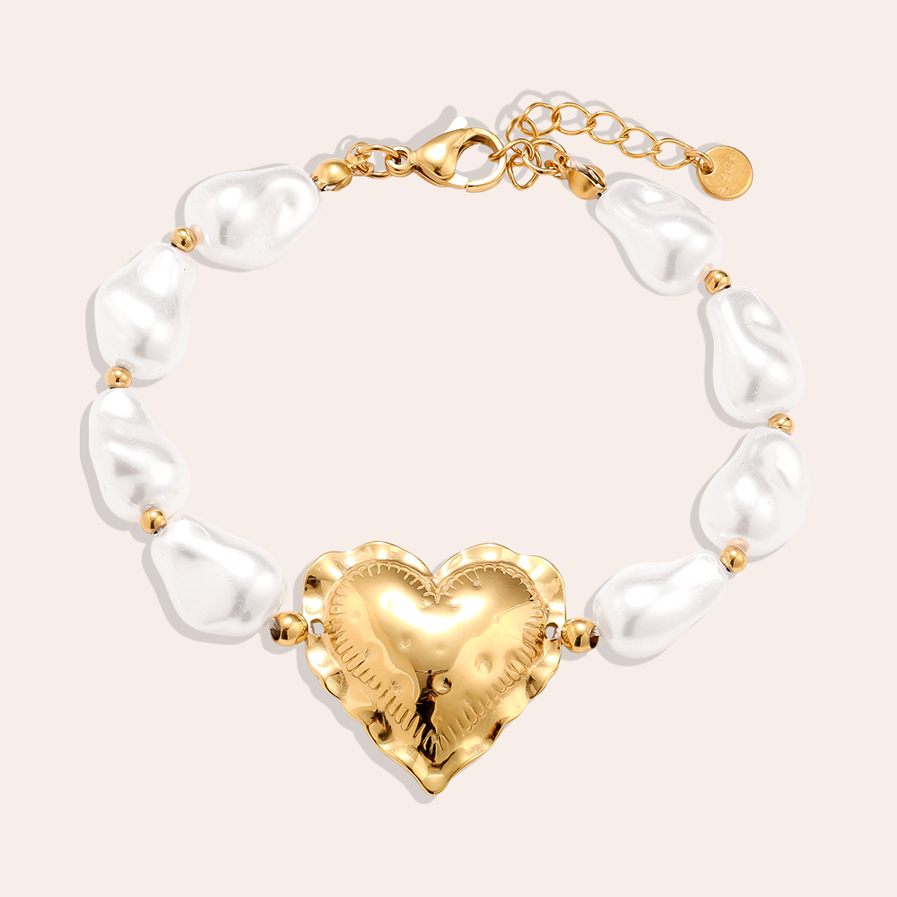 18cm Great Heart In Pearl Chain Edelstahl Armkette      
