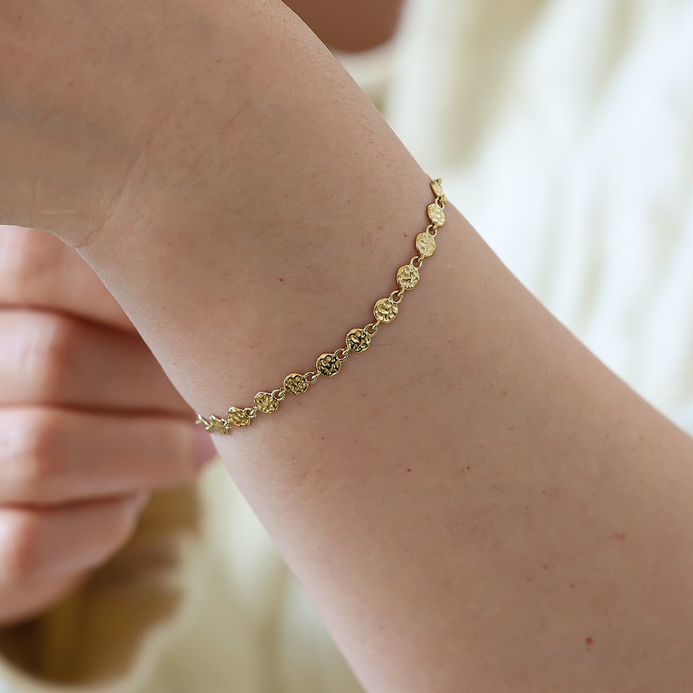 17cm unregelmäßige kleine Scheibe Edelstahl Armkette        