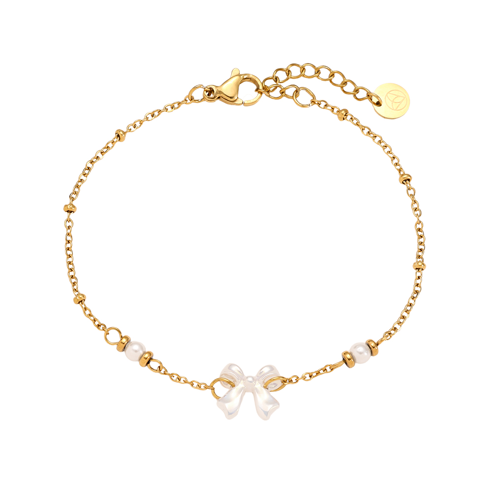 17cm Pearl Dots And Butterfly Edelstahl Armband   