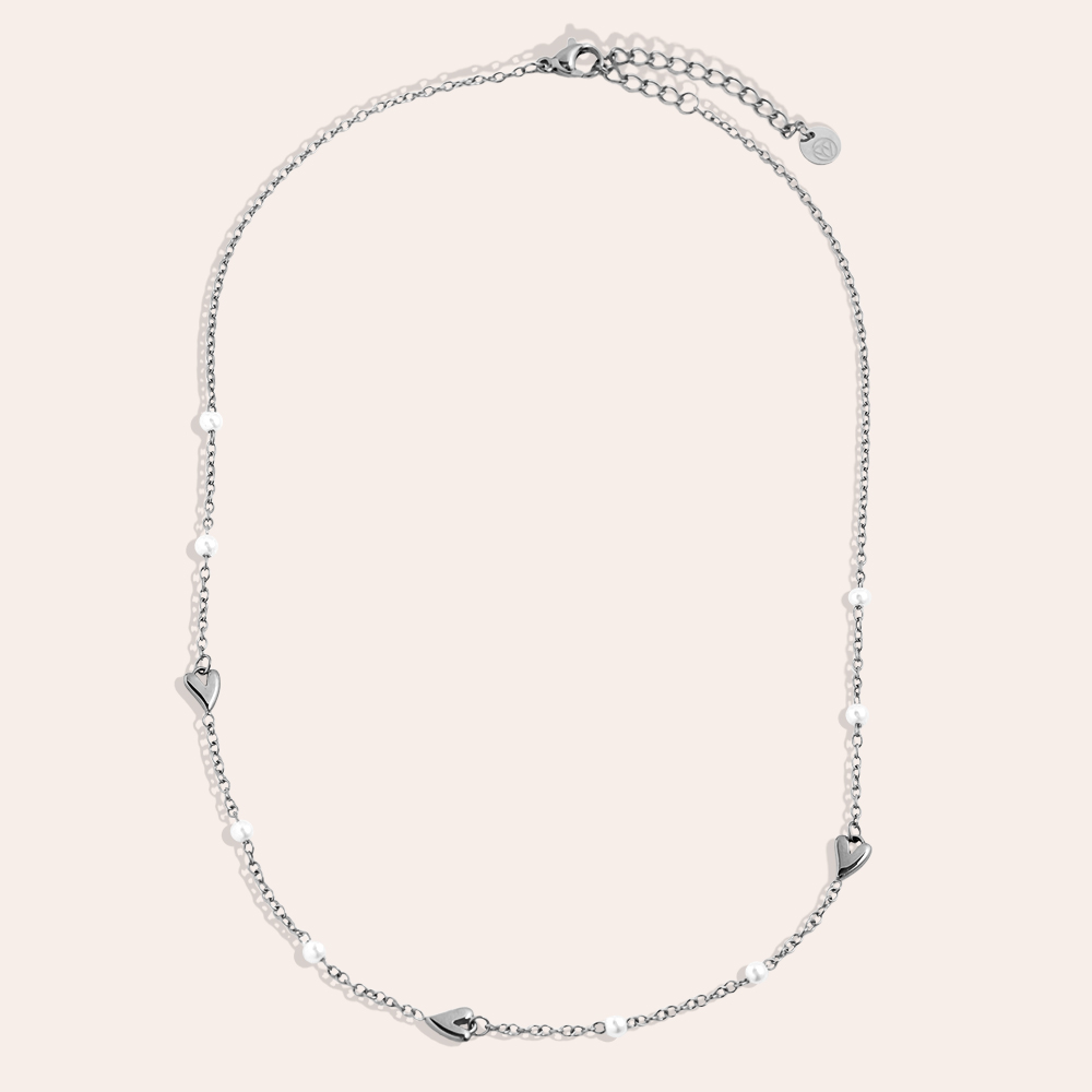 40cm Mini Heart And Pearl Edelstahl Halskette      