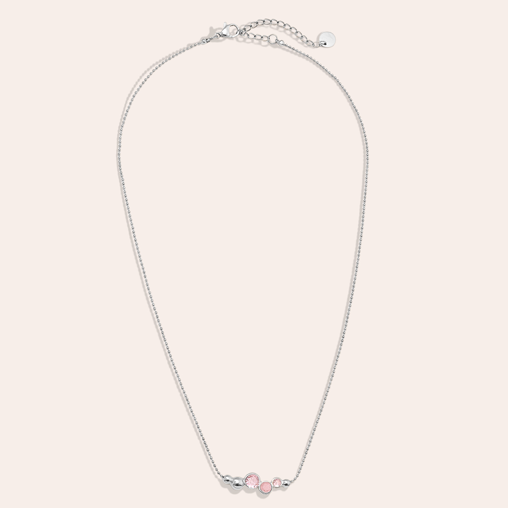 40cm Pink Round Diamond Edelstahl Halskette     