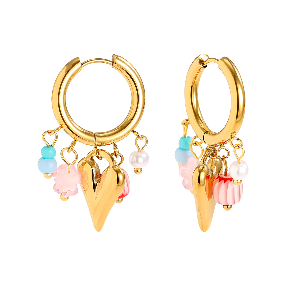 37*21mm Bunte Herz Acryl Süßwasserperlen Edelstahl Ohrringe 