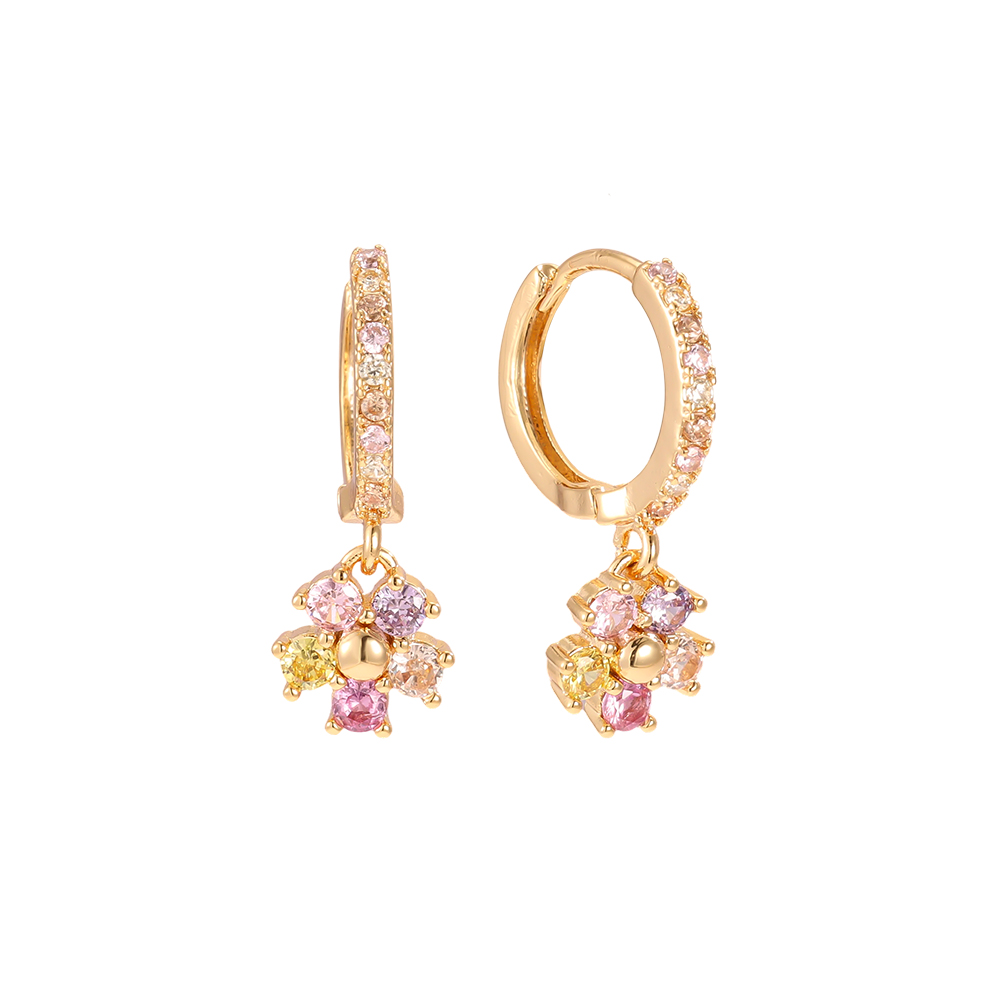 Vergoldete Ohrringe 20mm Zirkonia Blume    