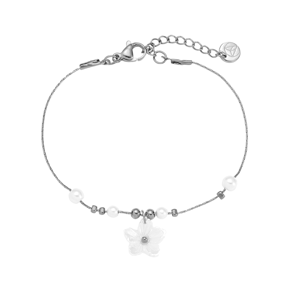 17cm Pearl Dots And Flower Edelstahl Armband   