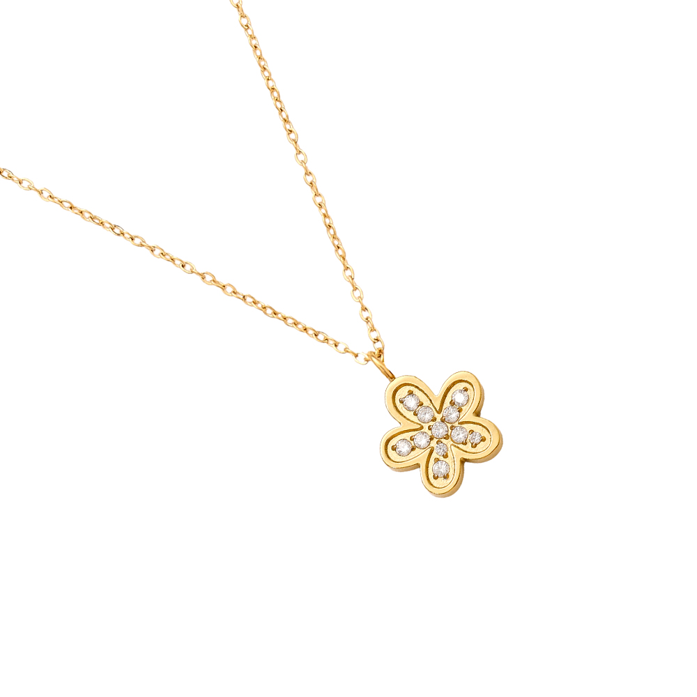 40cm Sweet Diamond Flower Edelstahl Halskette  