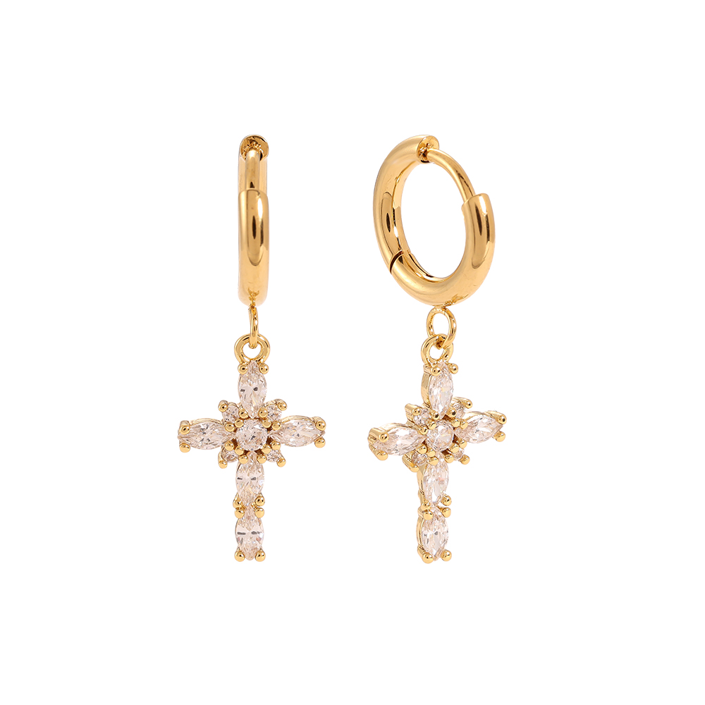 Edelstahl Ohrringe Oval Diamonds Cross