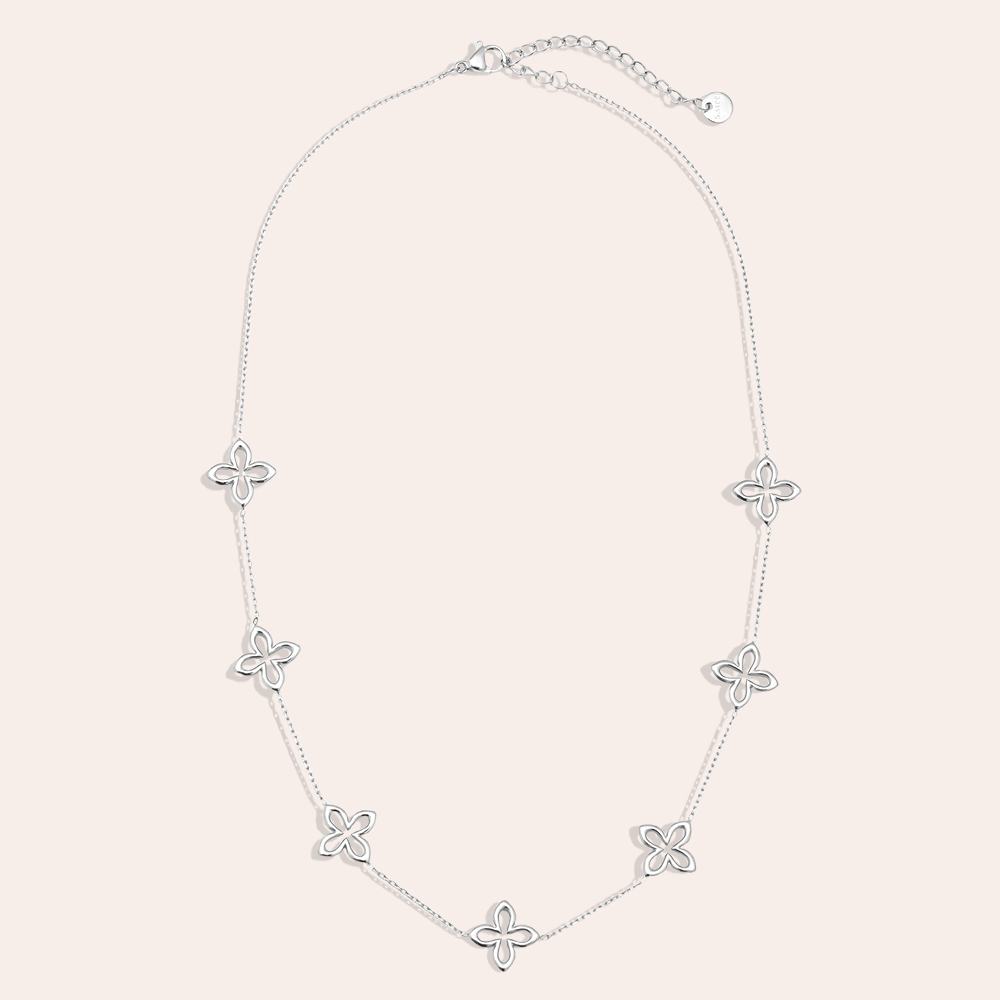 40cm Classic Lucky Flower Edelstahl Halskette    