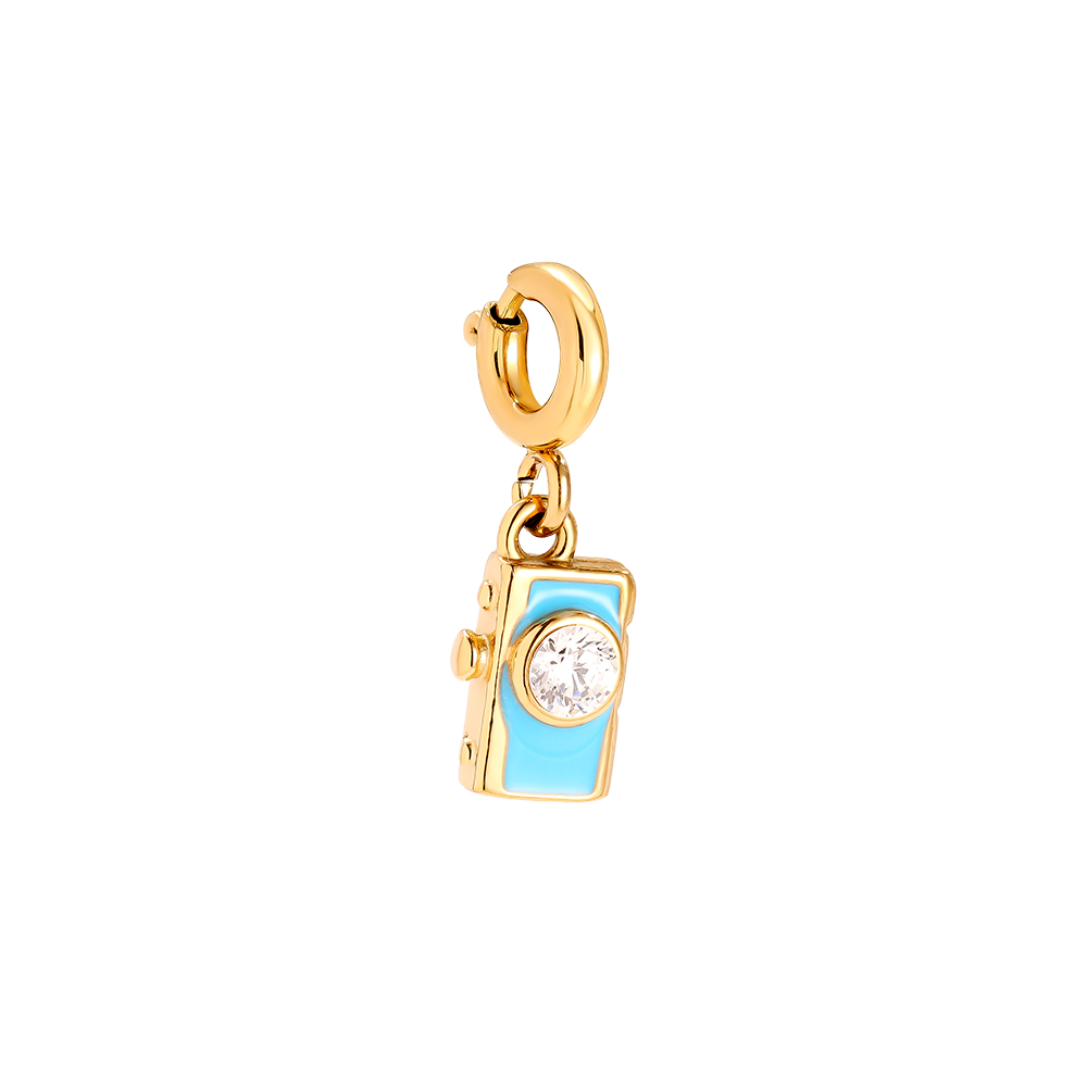 9mm Spring Clasp Blue Camera Edelstahl Pendant     