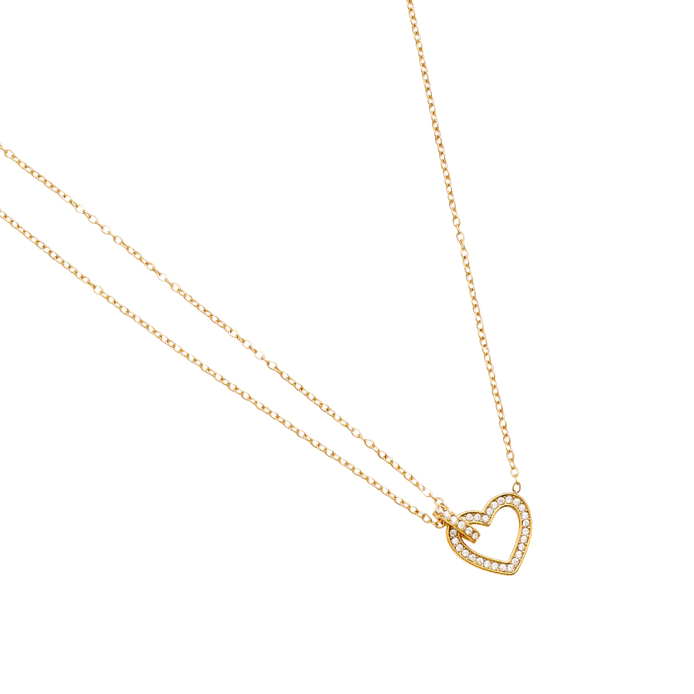 40cm Zirkonia Herz Edelstahl Halskette    
