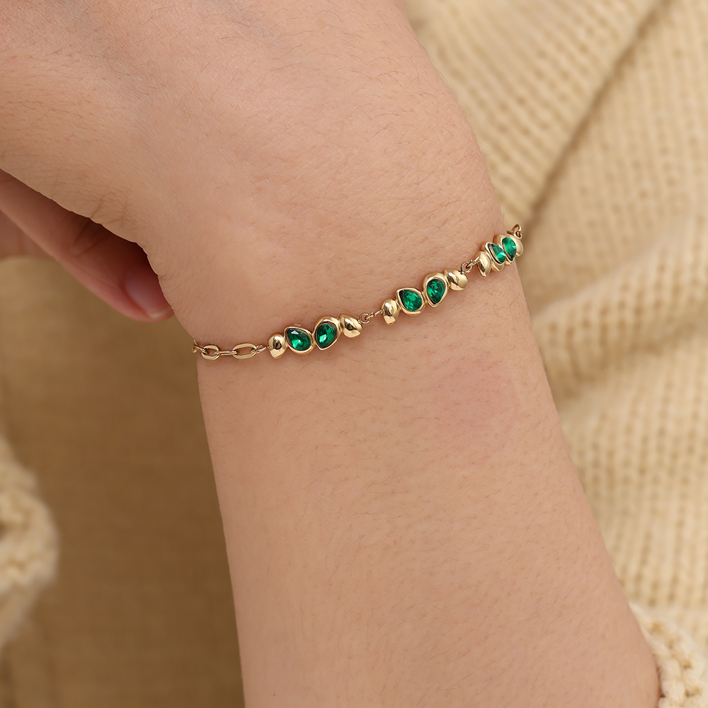 Edelstahl Armkette 17cm Nice Green Diamond