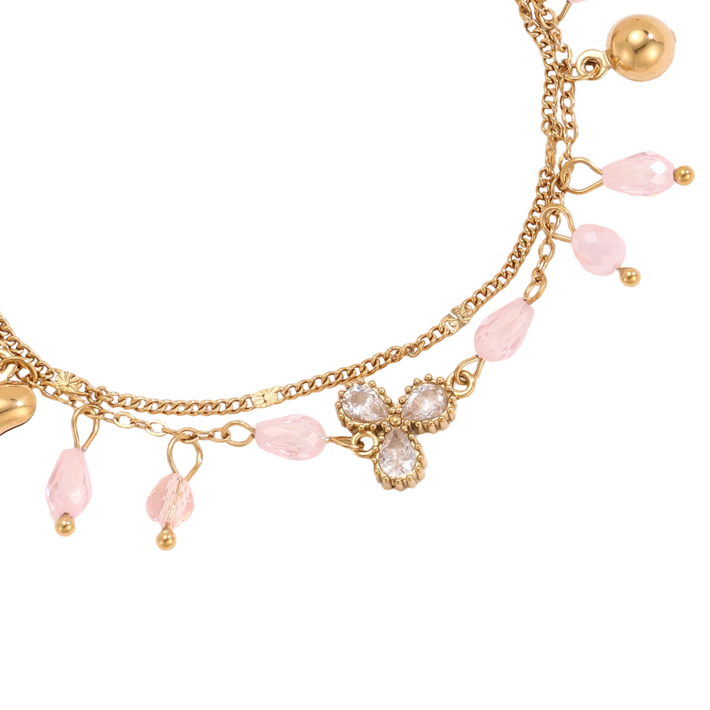 Edelstahl Armband 17cm doppellagiges mit Strasssteinen und Glas