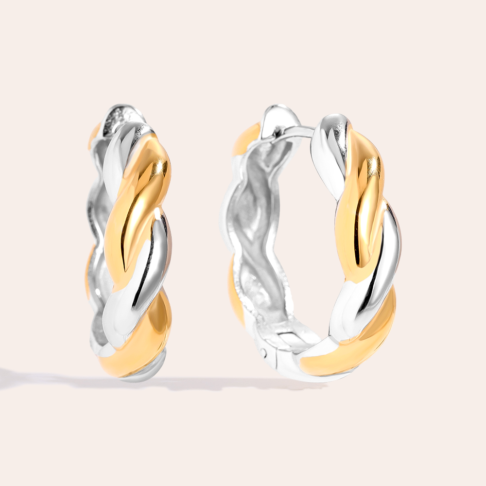 2.7cm Gold And Silver Twist Hoop Edelstahl Ohrringe     