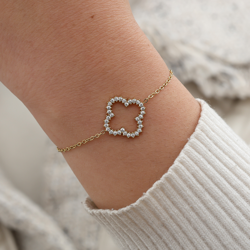 17cm Diamond Lucky Flower Edelstahl Armband   