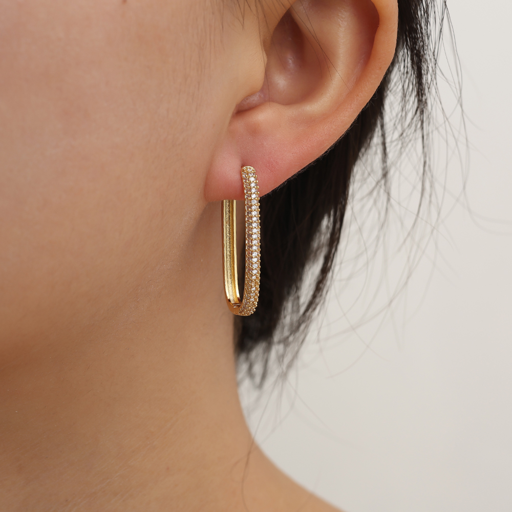 3cm Oval Diamond Vergoldete Ohrringe   