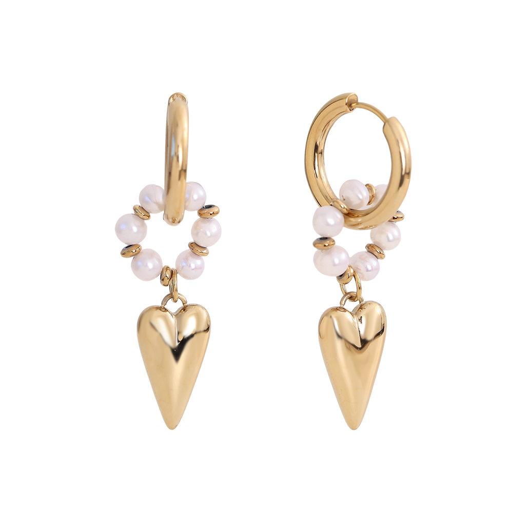 47*20mm Herz Süßwasserperlen  Edelstahl Ohrringe 