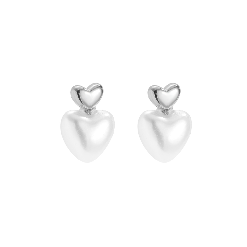 1cm Pearly Heart Edelstahl Ohrringe          