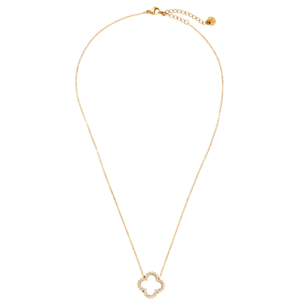40cm Hollow Diamond Lucky Flower Edelstahl Halskette    