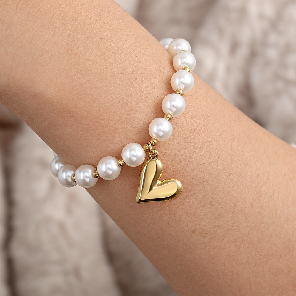 17cm Heart Pearl Edelstahl Armband