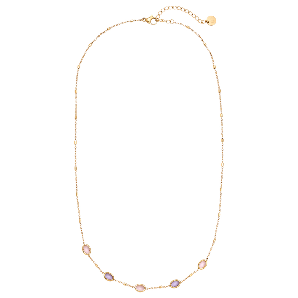 40cm Small Oval Glass Edelstahl Halskette     