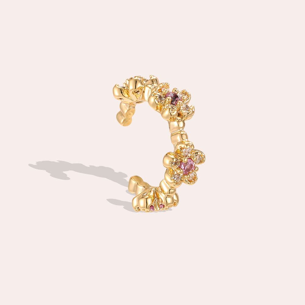 Vergoldete Ear-cuffs 15mm Zirkonia  Kleine Blumen