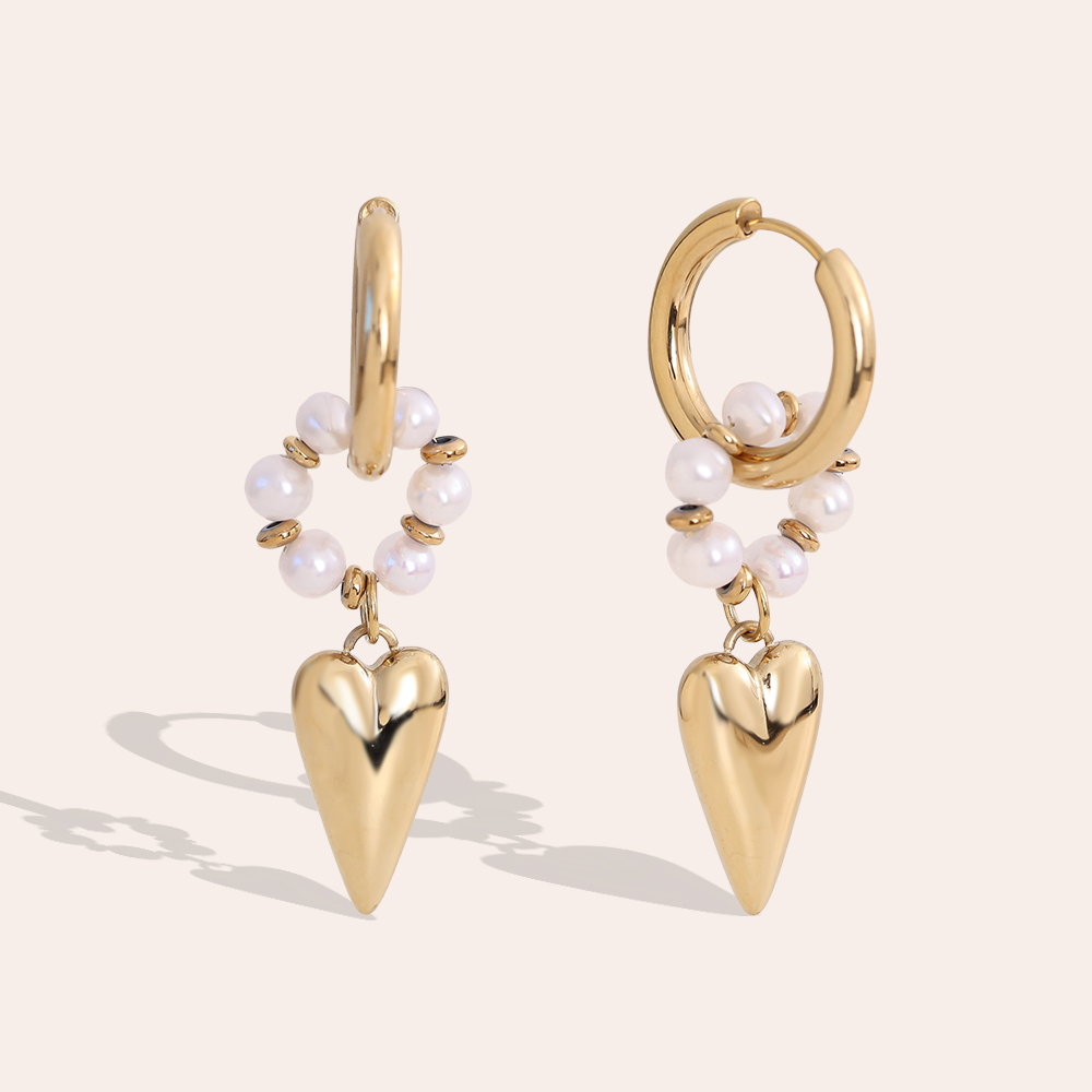 47*20mm Herz Süßwasserperlen  Edelstahl Ohrringe 