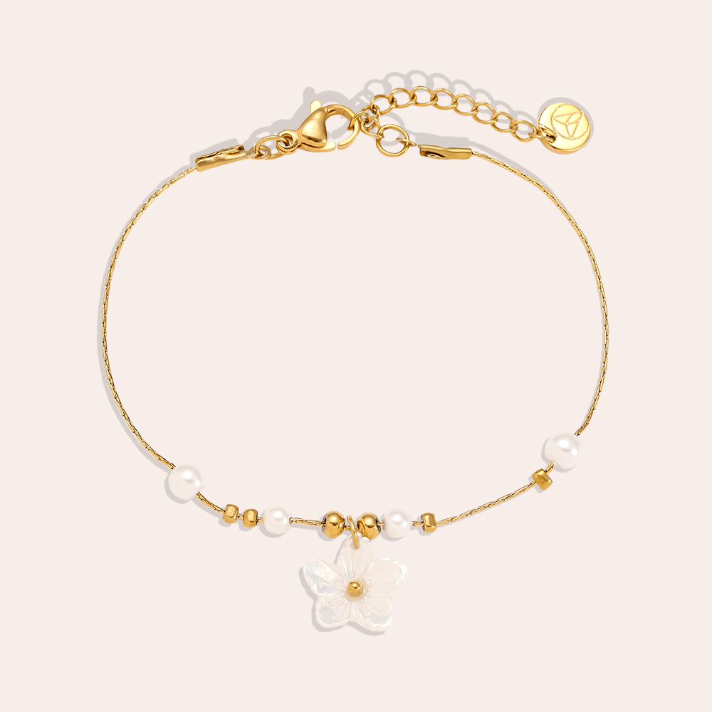 17cm Pearl Dots And Flower Edelstahl Armband   