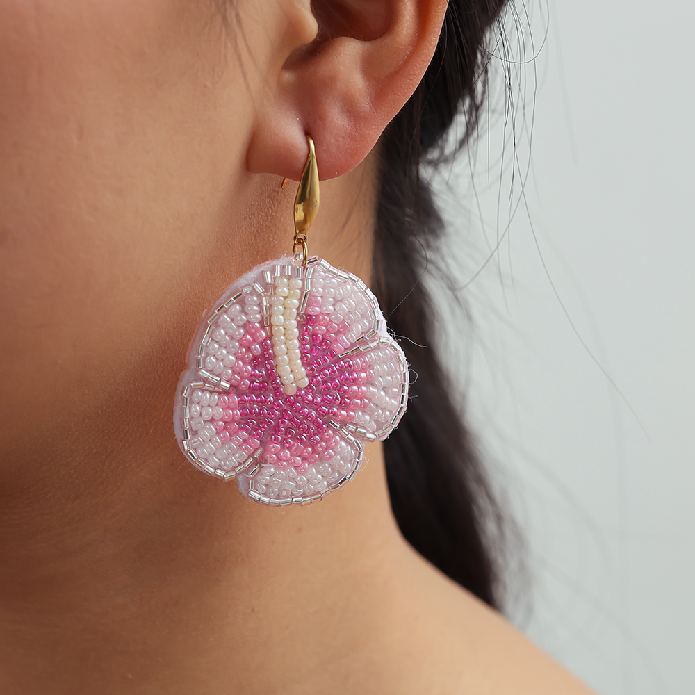 65mm Pinke Beads Blumen Edelstahl Ohrringe