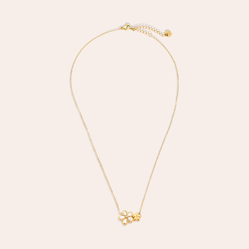 40cm Doppel Strassstein Blumen Edelstahl Halskette