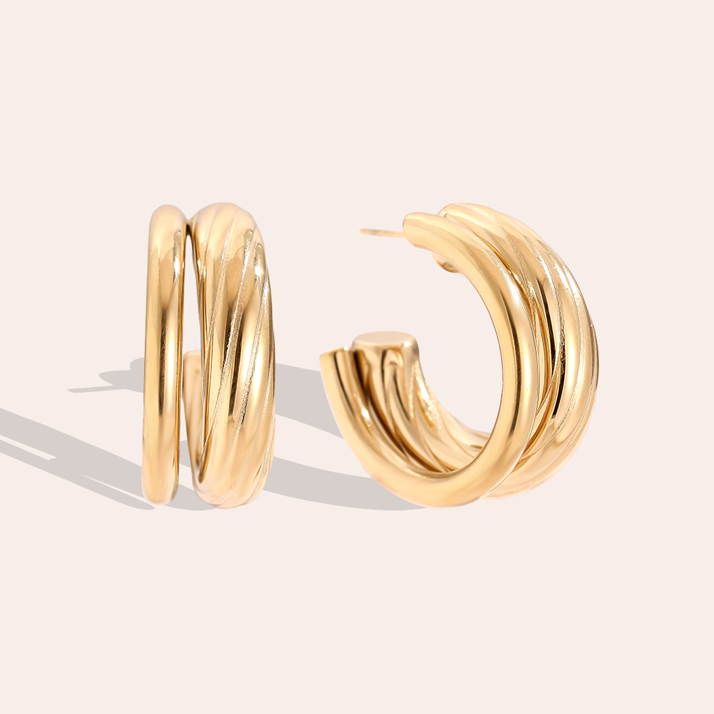 2cm Two Layer Half Hoop Edelstahl Ohrringe         